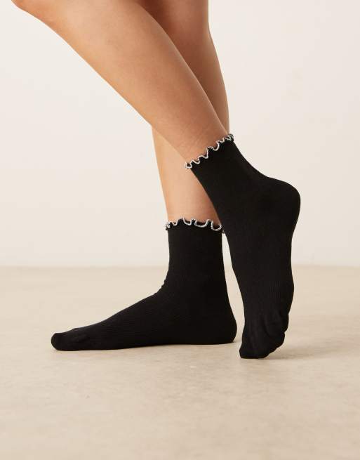 DESIGN Black Socks With Silver Glitter Frill