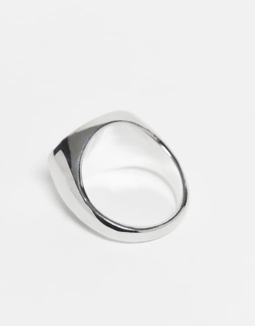 DESIGN Blue Jade Semi-precious Oval Stone Signet Ring In Silver Tone