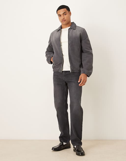 DESIGN Bomber Style Denim Jacket In Heavy Grey Wash