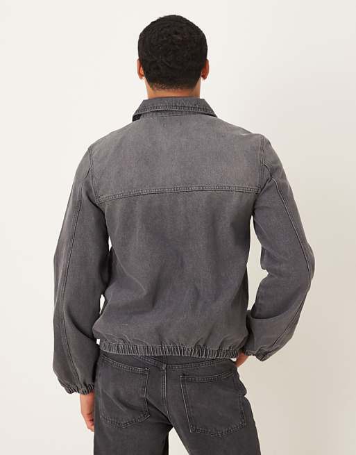 DESIGN Bomber Style Denim Jacket In Heavy Grey Wash