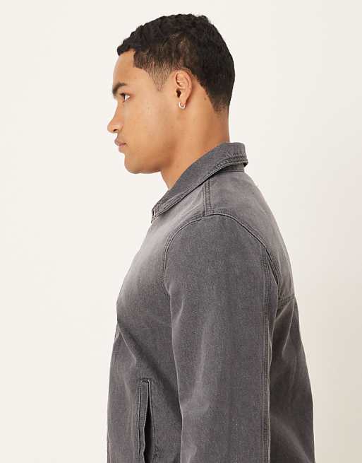 DESIGN Bomber Style Denim Jacket In Heavy Grey Wash