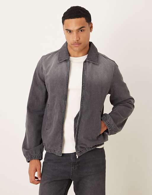 DESIGN bomber style denim jacket in heavy grey wash