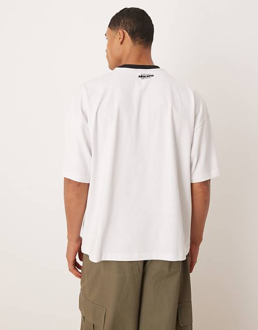 DESIGN Boxy 220gsm T-shirt With Piping And Print In White