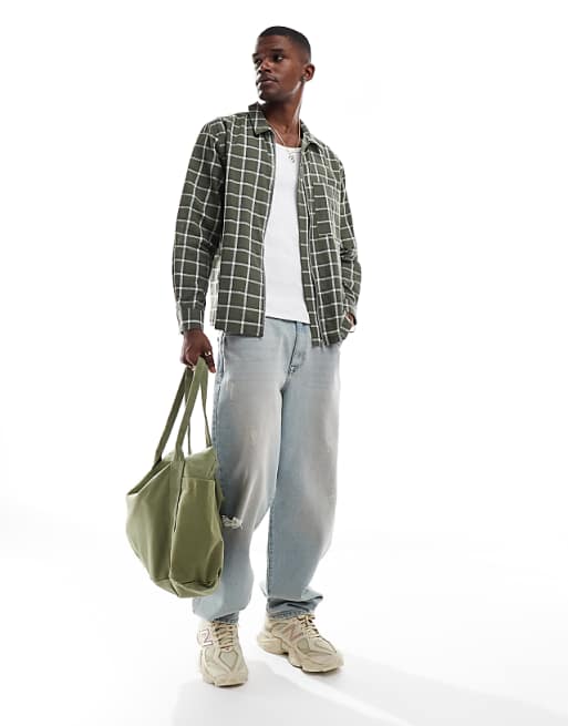 DESIGN Boxy Check Shirt In Green