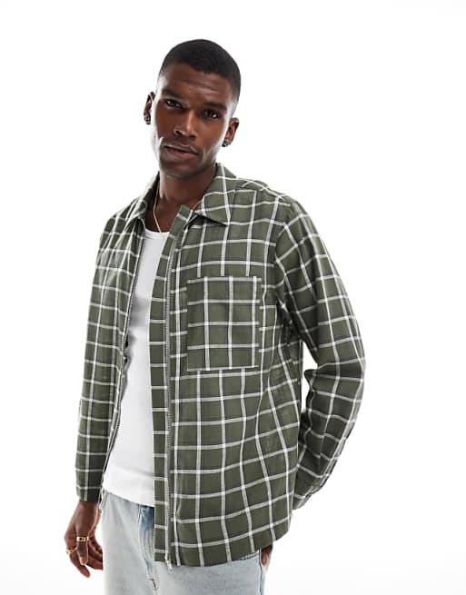 DESIGN boxy check shirt in green
