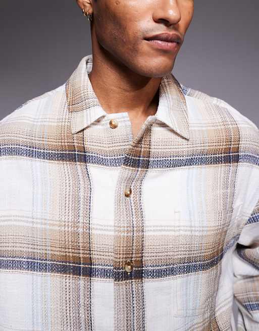 DESIGN Boxy Checked Overshirt In Beige