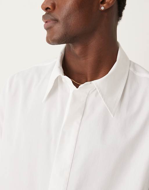 DESIGN Boxy Cropped 70s Collar Poplin Shirt In White