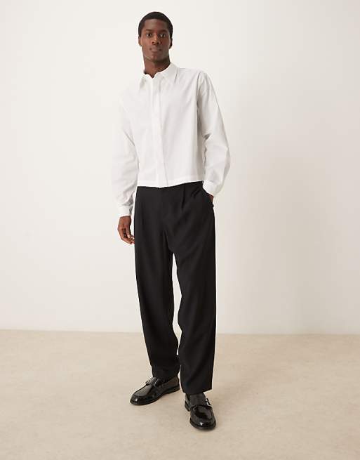 DESIGN Boxy Cropped 70s Collar Poplin Shirt In White
