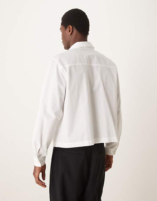 DESIGN Boxy Cropped 70s Collar Poplin Shirt In White