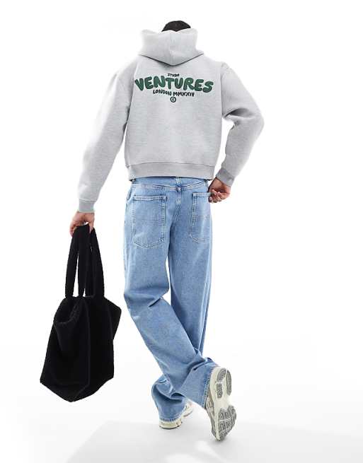 DESIGN Boxy Hoodie With Print In Grey Marl