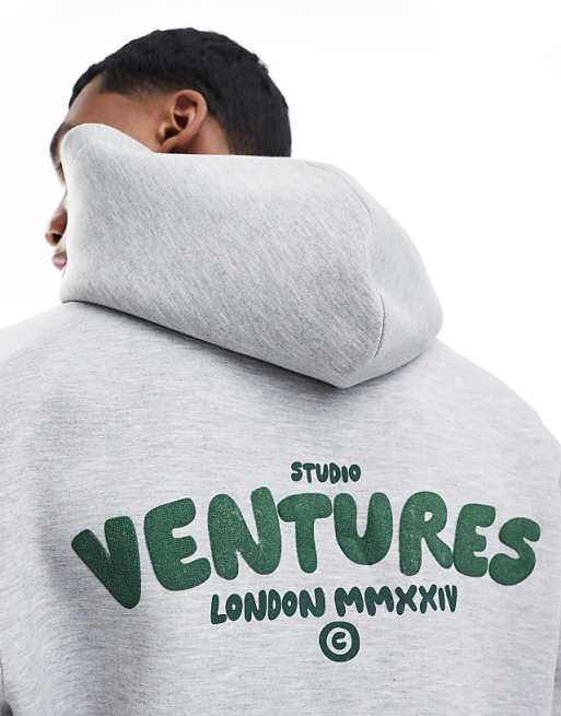 DESIGN Boxy Hoodie With Print In Grey Marl