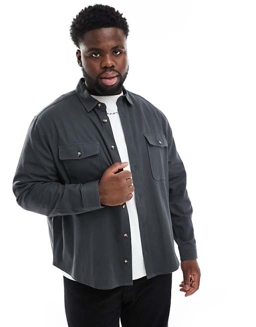 DESIGN Boxy Overshirt In Dark Grey