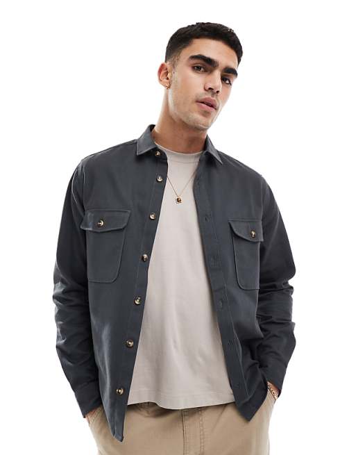 DESIGN boxy overshirt in dark grey
