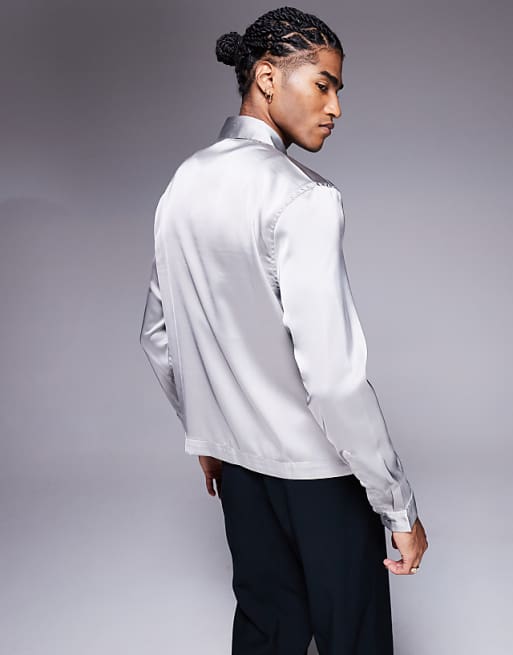 DESIGN Boxy Overshirt With Patch Pockets And Zip In Grey