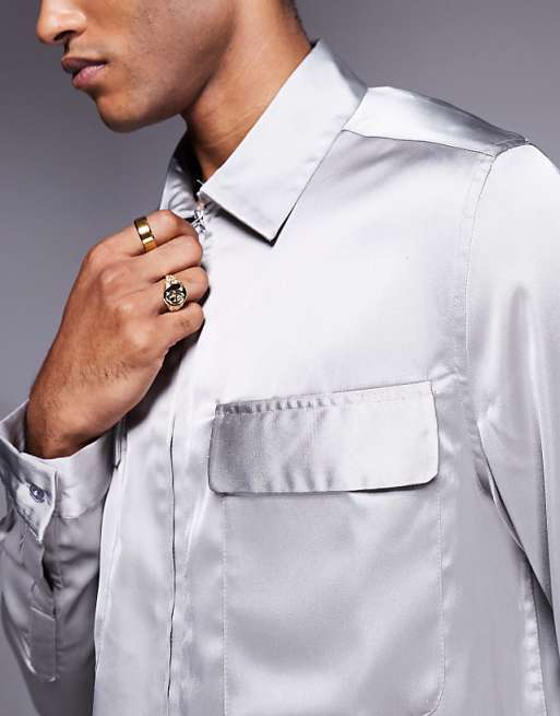 DESIGN Boxy Overshirt With Patch Pockets And Zip In Grey