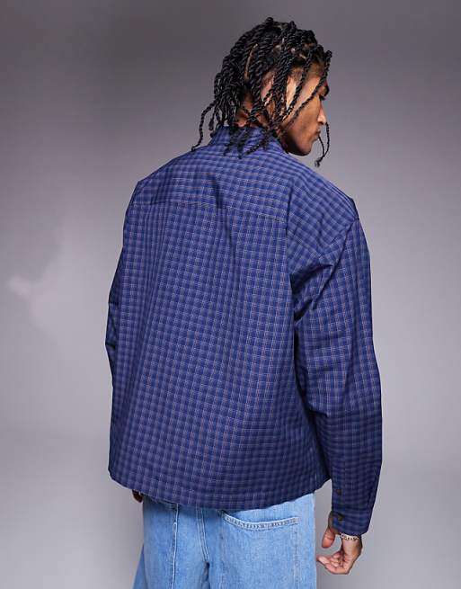 DESIGN Boxy Oversized Check Shirt In Navy