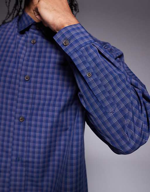 DESIGN Boxy Oversized Check Shirt In Navy