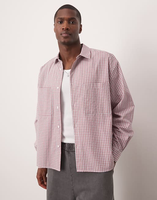 DESIGN boxy oversized check shirt in red