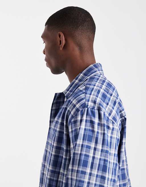 DESIGN Boxy Oversized Check Shirt With Embroidery In Blue