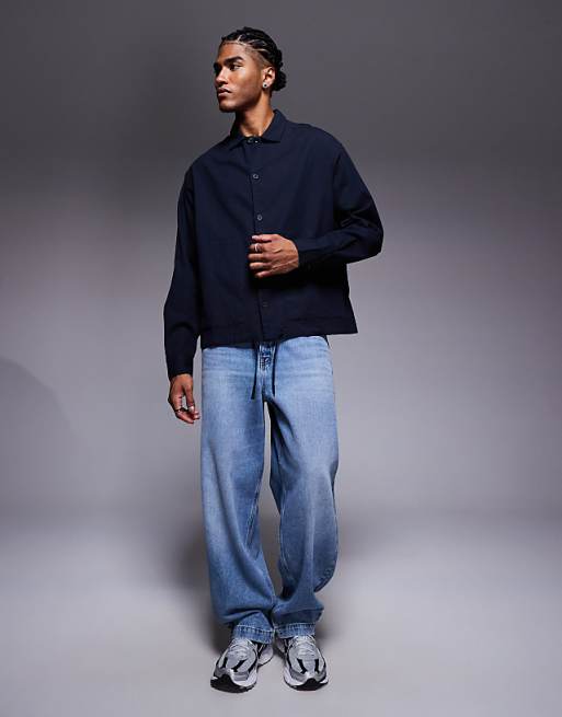 DESIGN Boxy Oversized Cord Shirt In Navy