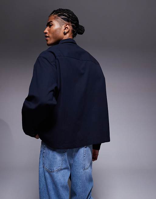 DESIGN Boxy Oversized Cord Shirt In Navy
