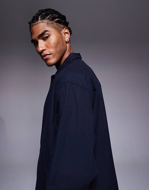 DESIGN Boxy Oversized Cord Shirt In Navy