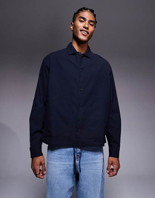 DESIGN boxy oversized cord shirt in navy