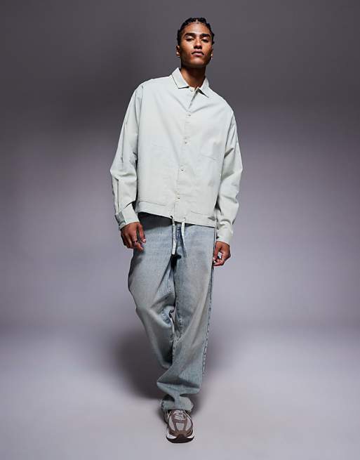 DESIGN Boxy Oversized Cord Shirt In Sage Green