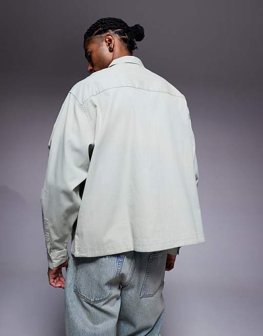 DESIGN Boxy Oversized Cord Shirt In Sage Green