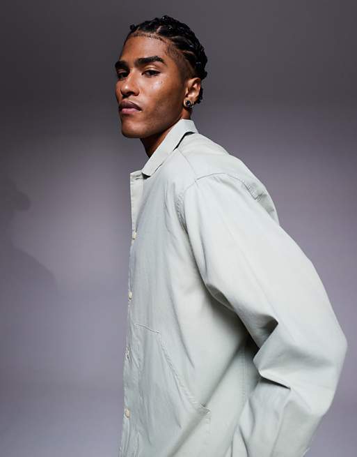 DESIGN Boxy Oversized Cord Shirt In Sage Green