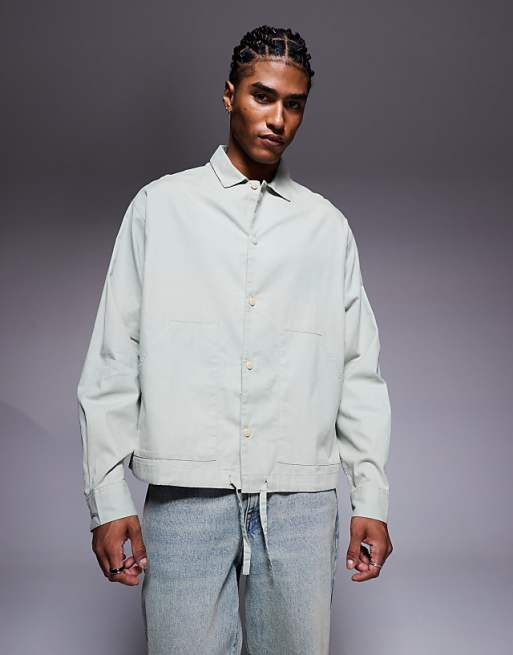 DESIGN boxy oversized cord shirt in sage green