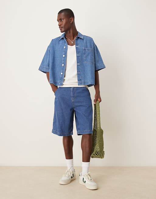 DESIGN Boxy Oversized Denim Shirt In Mid Wash