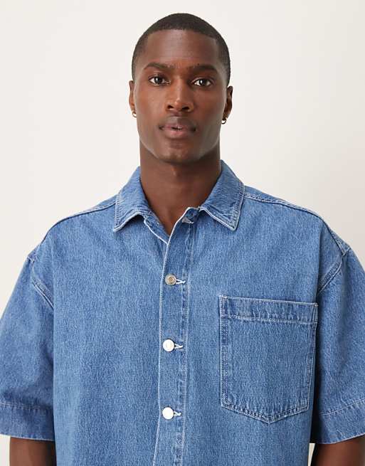 DESIGN Boxy Oversized Denim Shirt In Mid Wash