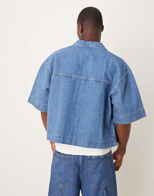 DESIGN Boxy Oversized Denim Shirt In Mid Wash