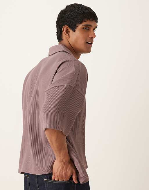 DESIGN Boxy Oversized Drop Shoulder Plisse Polo In Washed Purple