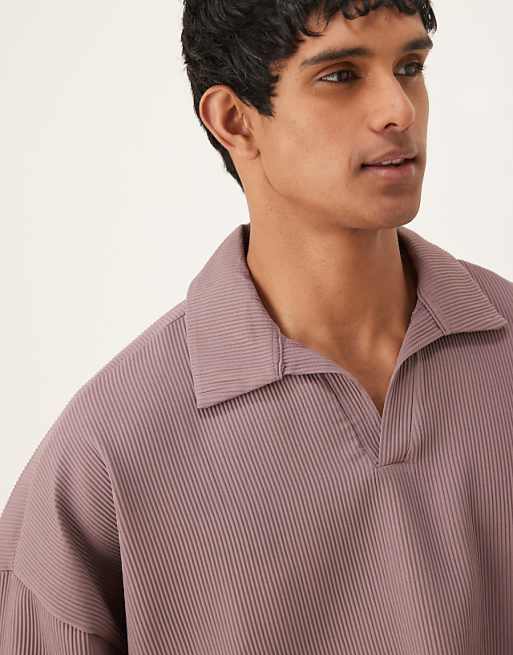 DESIGN Boxy Oversized Drop Shoulder Plisse Polo In Washed Purple