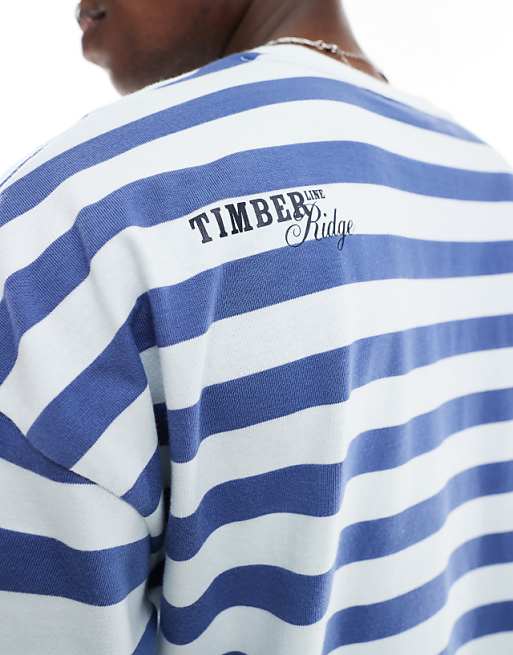 DESIGN Boxy Oversized Dropped Shoulder Striped T-shirt With Back Print In Blue And White