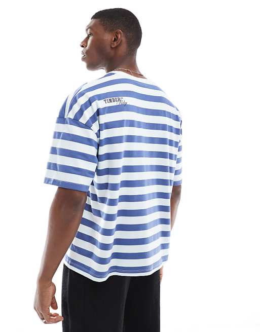 DESIGN Boxy Oversized Dropped Shoulder Striped T-shirt With Back Print In Blue And White