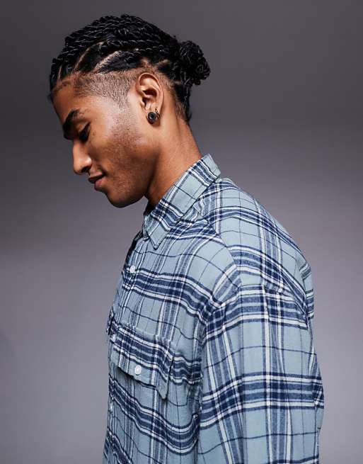 DESIGN Boxy Oversized Flannel Check Shirt In Blue