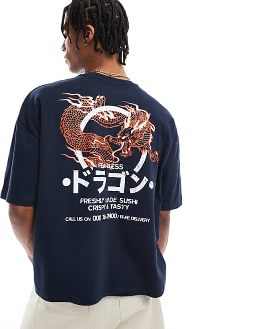 DESIGN Boxy Oversized Graphic T-shirt In Navy