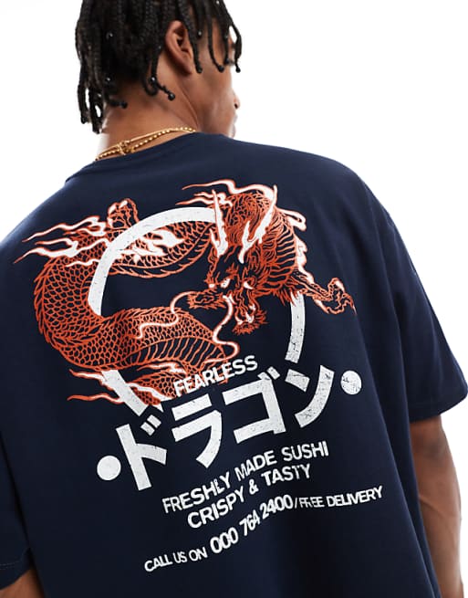 DESIGN boxy oversized graphic t-shirt in navy