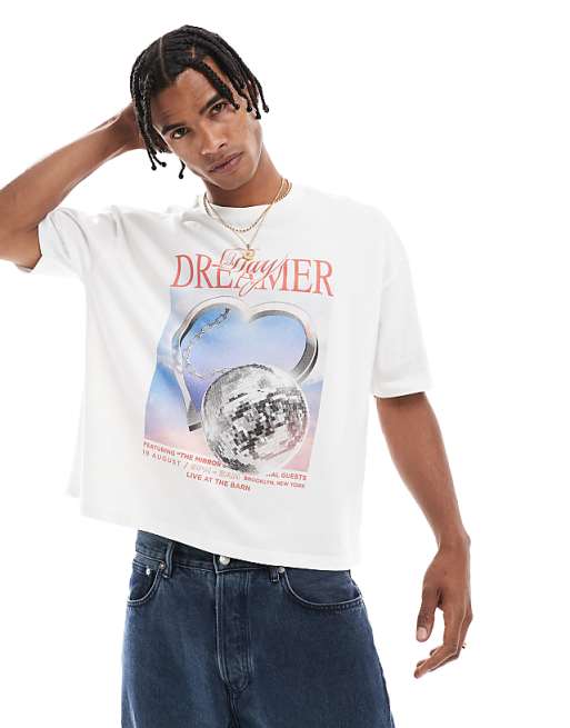 DESIGN boxy oversized graphic t-shirt in white
