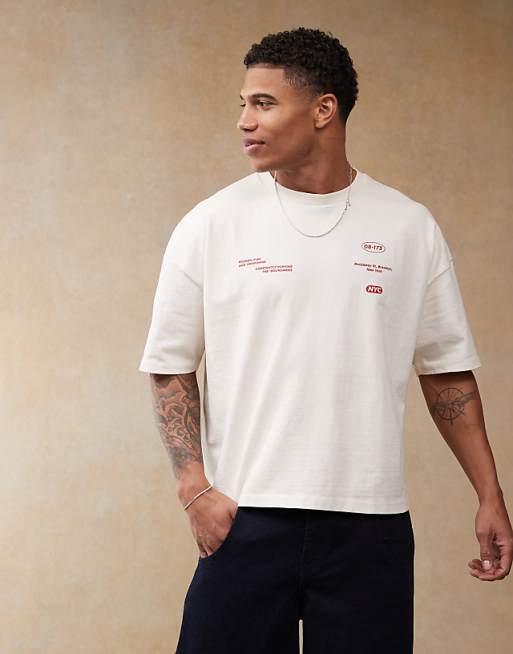 DESIGN Boxy Oversized Heavyweight Dropped Shoulder T-shirt With Back Print In Cream