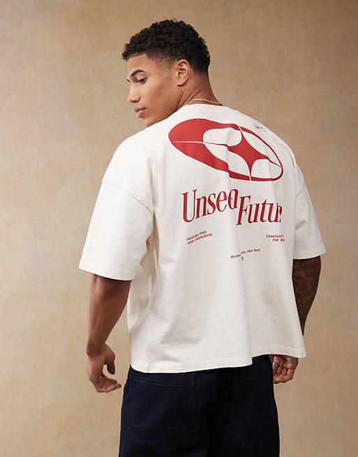 DESIGN Boxy Oversized Heavyweight Dropped Shoulder T-shirt With Back Print In Cream