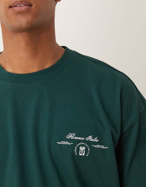 DESIGN Boxy Oversized Heavyweight T-shirt With Leaf Print In Green