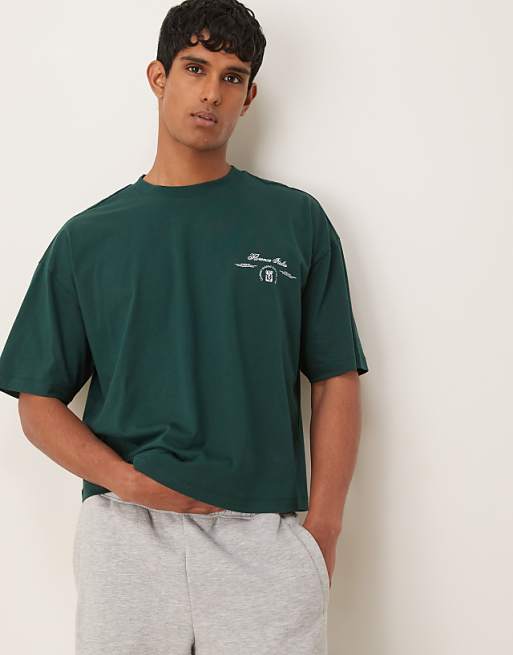 DESIGN Boxy Oversized Heavyweight T-shirt With Leaf Print In Green