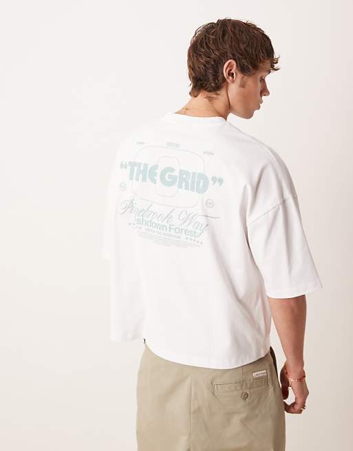 DESIGN boxy oversized heavyweight t-shirt with print in white