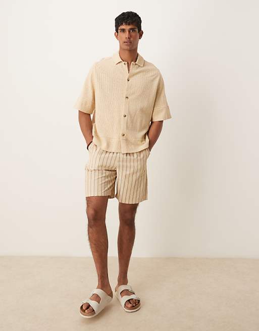 DESIGN Boxy Oversized Knitted Shirt In Stone