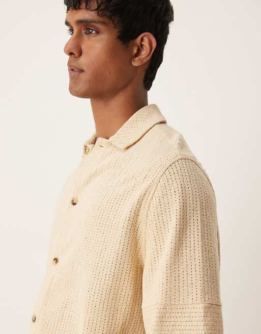 DESIGN Boxy Oversized Knitted Shirt In Stone