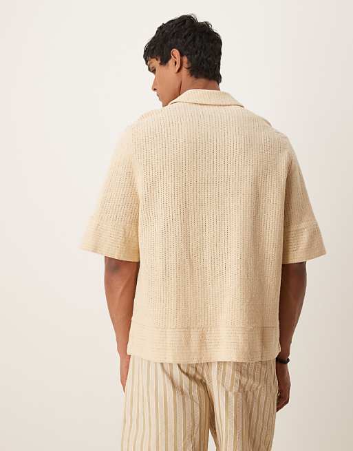 DESIGN Boxy Oversized Knitted Shirt In Stone